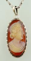 Ezüst (Ag) nyaklánc kámea medállal, jelzett, h:70 cm, bruttó: 7 g
