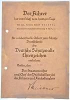 Német Harmadik Birodalom 1940. "Német Nyugati Fal Érdemérem" Br kitüntetés mellszalagon, a...