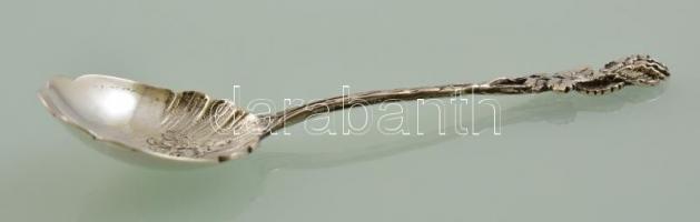 Ezüst (Ag) habos kanál, rózsa motívumos díszítéssel, jelzett, h: 15 cm, nettó: 27 g