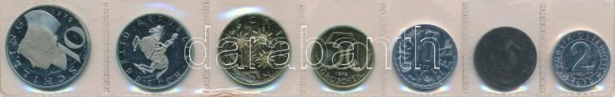 Ausztria 1979. 2gr-10Sch (7xklf) forgalmi sor lezárt fólia tokban T:1 (eredetileg PP)  Austria 1979. 2 Groschen - 10 Schilling (7xdiff) coin set in foil packing C:UNC (originally PP)
