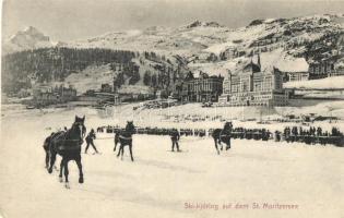 Ski-kjöring auf dem St. Moritzersee / Skijoring with horses on the frozen Lake St. Moritz, winter sport
