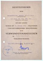 Német Harmadik Birodalom 1944. "Sebesülési jelvény fekete fokozata" préselt acéllemez kitü...