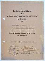 Német Harmadik Birodalom 1939. "Háborús Érdemkereszt II. osztálya kardokkal" Br kitüntetés...