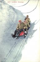 St. Moritz. Bobsleigh / Winter sport, five-men controllable bobsleigh