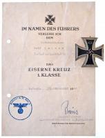 Német Harmadik Birodalom 1944. "I. Osztályú Vaskereszt" kitüntetés, a tűn "L/13"...