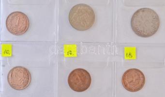 45db-os vegyes magyar és külföldi érme tétel albumba rendezve, közte 1914KB 2K Ag "Ferenc Józse...