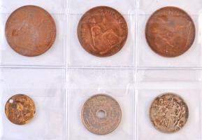 45db-os vegyes magyar és külföldi érme tétel albumba rendezve, közte 1914KB 2K Ag "Ferenc Józse...