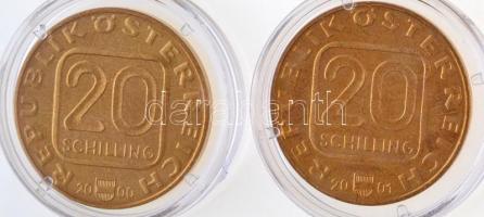 Ausztria 2000. 20Sch Cu-Ni-Al "Az első osztrák bélyeg 150. évfordulója" + 2001. 20Sch Cu-N...