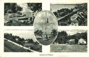 Balatonvilágos, vasútállomás, vonat, Országzászló, nyaraló, villa, csónakok a Balatonon (EB)