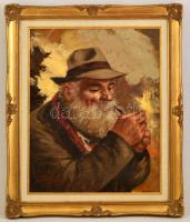 Ernani Pluderi (1913-?): Il vecchio, olaj, vászon, díszes fa keretben, 50×40 cm
