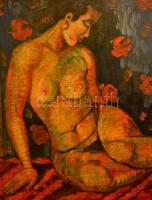 Jelzés nélkül: Női akt, olaj, karton, díszes fa keretben, 71×104 cm