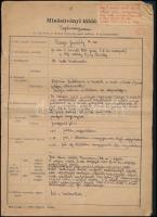 1944 Őrmester, majd törzsőrmester minősítvényi táblázata, és anyakönyvi lapjának másolata