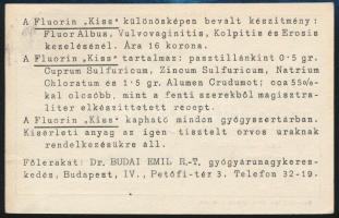 1922 Fluorin "Kiss" pasztilla reklámkártyája