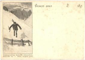 ~1899 Gruss aus... Wintersportverlag Berlin SW. Schneeschuhe, Rennwölfe etc. - Illustr. Prospect gratis / Winter sport, ski jump art postcard