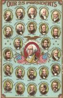 Our 25 Presidents. American presidents with George Washington in the middle. Flags, Emb. litho