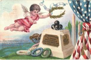 In memoriam to those brave souls who gave their lives for their country. American patriotic art postcard with flag. Emb. litho (EB)