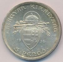 1938. 5P Ag "Szent István" T:1-,2 
Adamo P8.1
