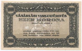 ~1920. 1000K Vásárlási visszatérítés kitöltetlen, olvashatatlan bélyegzéssel T:III szép papír
