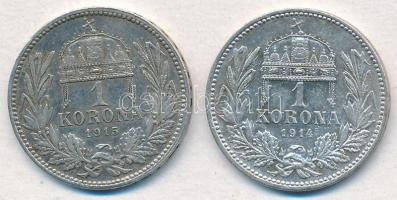 1914KB-1915KB 1K Ag "Ferenc József" (2x) T:2 patina Adamo K5.1