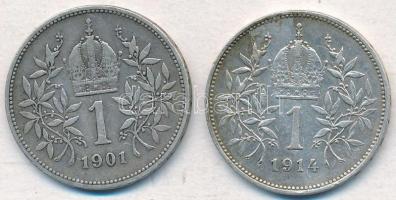 Ausztria 1901-1914. 1K Ag "Ferenc József" (2xklf) T:2 Austria 1901-1914. 1 Corona Ag "...