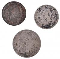 3db-os vegyes külföldi rossz tartású és sérült ezüstpénz tétel T:3 ü. 3pcs of various silver coins in bad condition C:F ding