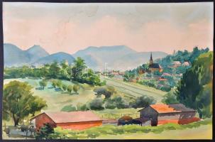 Jelzés nélkül: Kilátás a falura. Akvarell, papír, 27×42 cm