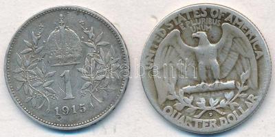 Vegyes: Amerikai Egyesült Államok 1950D 1/4$ Ag "Washington" + Ausztria 1915. 1K Ag "...