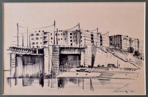 Olvashatatlan jelzéssel: Ipari tájak ( 3db). Tus, papír, 18×27 cm