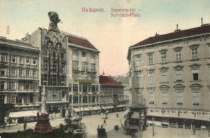 1911 Budapest V. Szervita tér, Kertész Tódor, Goldmark üzlete, Amerikan-House Amerikai áruház, Gartner, Rolyal és Társa üzlete