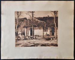 Csillag József (1894-1977): Paraszt udvar. Rézkarc, papír, jelzett, 22×26,5 cm