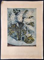 Imre István (1918-1983): Orgona. Színezett rézkarc, papír, jelzett, 40×30 cm