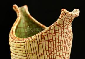 Iparművészi Vállalatos Gorka kaspó, repesztett mázas kerámia, jelzett, hibátlan, m:19 cm