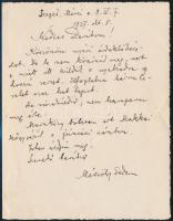 1927 Mészöly Gedeon (1880-1960) nyelvész, műfordító kézzel írt levele azonosítatlan címzetthez versének megküldéséről