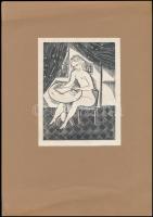 Foujita Tsugouharu (1886-1968): Levelet író akt, fametszet, papír, jelzés nélkül, paszpartuban, 13,5×10 cm