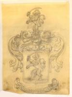 1917 A kisledniczi Ledniczky család címerének nagyméretű rajza, 46x58 cm + a család egyik tagjának rajzolt portréja 37x46 cm Erhardt Zoltán. Losoncz jelzéssel