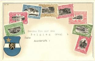 Congo Free State - Set of stamps and coat of arms. Carte philatelique Ottmar Zieher No. 63. litho