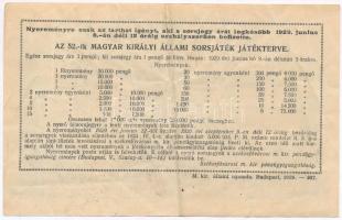 Budapest 1929. "52. Magyar Kir. Államsorsjáték" egész sorsjegye 3P értékben T:III