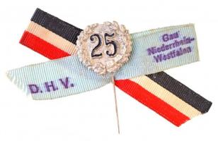 Német Harmadik Birodalom ~1933-1945. D.H.V. Gau Niederrhein-Westfalen 25. fém kitűző szalaggal (19x18mm) T:2 German Third Reich ~1933-1945. D.H.V. Gau Niederrhein-Westfalen 25. metal pin with ribbon (19x18mm) C:XF