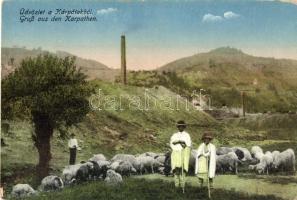 Kárpátok, juhászok a nyájjal / Carpathian mountains, shepherds with flock of sheep