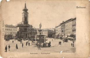 Budapest VIII. Kálvin tér, szökőkút, villamos, templom, üzletek. Ganz Antal 6. (b)