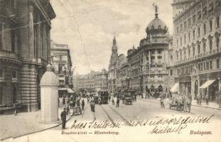 1909 Budapest VIII. Rákóczi út (Blaha Lujza tér), villamos, üzletek. Divald Károly 1. sz. (fa)