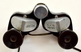 cca 1950 Amcon japán mini látcső, 6x15 nagyítású, eredeti bőr tokjában, kis sérüléssel, h: 8 cm / Vi...