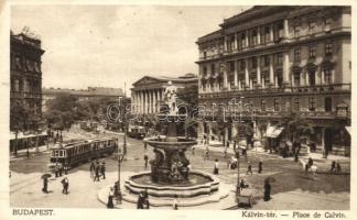 Budapest VIII. Kálvin tér, villamos, szökőkút, Nemzeti Múzeum (Rb)