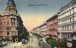 Budapest VI. Andrássy út, üzletek, villamos. Erdélyi udv. fényképész felvétele (Rb)