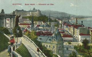 Budapest I. Látkép a Gellérthegyről, Szent Gellért szobor, Döbrentei tér, Lánchíd, Királyi vár