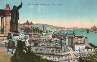 Budapest I. Látkép a Gellérthegyről, Szent Gellért szobor, Lánchíd, Döbrentei tér, Királyi vár