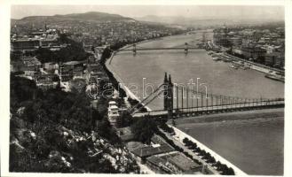 Budapest I. Látkép a Gellérthegyről, Erzsébet híd, Lánchíd, Döbrentei tér, Királyi vár