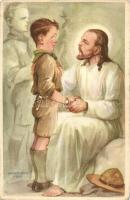 10 db RÉGI használatlan Cserkész Levelezőlapok Kiadóhivatal cserkész motívumlap, Márton L. szignóval...