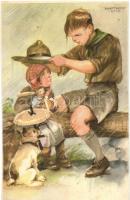 10 db RÉGI használatlan Cserkész Levelezőlapok Kiadóhivatal cserkész motívumlap, Márton L. szignóval...