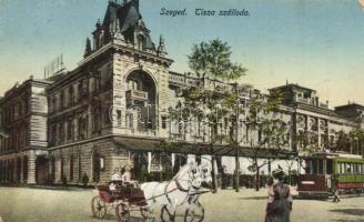 Szeged, Tisza szálloda, villamos, lovashintó (EK)